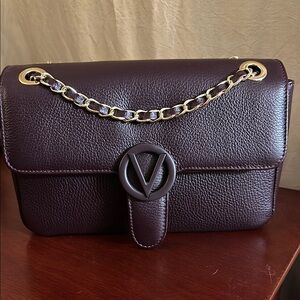 Valentino By Mario Valentino Burgundy Leather Shoulder Bag.